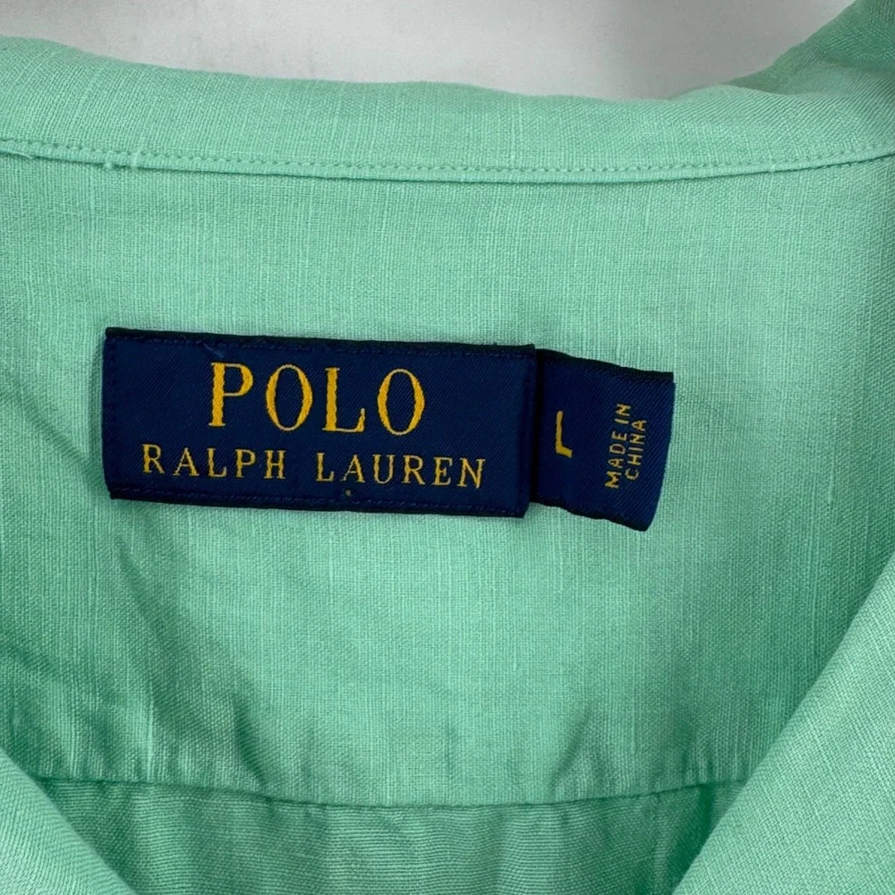 Polo Ralph Lauren Mens Large Seafoam Green Linen Short Sleeve Button Down Shirt